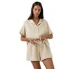 Primavera 2026 Nuevo Estilo Europeo y Americano Color Contrastante Algodón Puro Manga Corta Pantalones Cortos Conjunto de Pijama Holgado Suave y Amigable con la Piel Ropa de Casa para Mujer