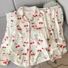 Pijama de Gaze de Algodão Puro com Desenho de Dachshund e Nuvem para Mulheres 2026 Novo Outono/Primavera Mangas Longas Cardigan Roupa de Casa Verão