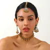 Conjunto de Joias Três Peças: Colar, Brincos e Corrente para Cabeça Metálicos Retro Europeus e Americanos, Estilo Étnico Exagerado, Novos Acessórios