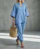 2026 Moda Transfronteriza Europea y Americana Primavera/Verano Conjunto de Top Casual con Cuello en V y Manga Tres Cuartos para Mujer y Pantalones Jogger de Corte Holgado
