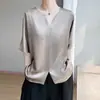 Top de satén con cuello en V y manga corta, estilo coreano de moda para mujer, nuevo estilo de verano, corte holgado, versátil, adelgazante, rejuvenecedor, camisa ligera