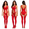 Amazon Lingerie Sexy Body Vermelho Natal Vazado Alças Abertura na Virilha Costas Abertas Transparente Alta Elasticidade Malha Body