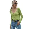 Comércio Exterior Europeu e Americano Amazon AliExpress eBay Suéter Cardigan Simples de Comprimento Médio Feminino Malha Jaqueta Gola V