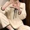 Pijama con Lazos Estilo Dinastía Tang para Mujer Primavera y Otoño Manga Larga Elegante 2026 Nuevo Conjunto para Estar en Casa