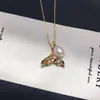 Colgante de Perla Natural de Agua Dulce en Forma de Arroz con Cola de Pez y Colgante de Zirconia de Color Mixto en Forma de Gota de Agua, Personalizado y de Moda, Venta al por Mayor desde Zhuji