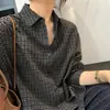 Camisa de Cuadros Holgada Estilo Coreano para Mujer Manga Larga Solapa Casual Versátil Top de Algodón Ropa Exterior Ajuste Relajado H092119
