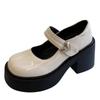 Versátiles Zapatos Mary Jane de Suela Gruesa de Cuero Pequeño para Mujer 2024 Invierno Estilo Coreano Nuevo Estilo Británico Punta Redonda Tacón Grueso Zapatos Franceses