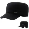 Gorro de invierno para hombre, adecuado para hombres de mediana edad y mayores, cálido gorro de algodón para papás, forrado de felpa y engrosado para mayor calidez, protector de orejas, gorro de copa plana para abuelos