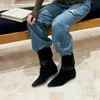 Botas curtas, bico fino, cano largo, salto interno de 4cm, moda, aumento de altura, outono e inverno 2026, retrô, tamanho grande, botas femininas, estilo western, amassado