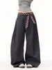 Calça Casual e Calça Social com Design de Fita de Laço, Cimitara, Masculina e Feminina, Nova Coleção Primavera e Outono, Clássico Americano, Calça de Perna Larga Solta para Combinar