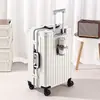 Maleta de Aluminio de una Pieza para Envío Directo con Esquina en T y Portavasos para Hombres, Maleta de Viaje con Ruedas Universales de Gran Capacidad para Mujeres, Equipaje de Mano