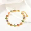 Joias de Moda Transfronteiriças, Pulseira Flor de Trevo Colorida com Diamantes, Aço Inoxidável à Prova d'Água, Conserva a Cor, Alto Padrão, Acessórios de Pulseira de Luxo Leve para Mulheres