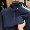 Moletom com zíper parcial, camiseta masculina de manga comprida, novo estilo 2026, corte solto, versátil, popular entre jovens, peça para outono/inverno