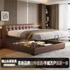 Minimalista Italiano Fino Mesa de Cabeceira Couro Cama Pequena Apartamento Waffle Embalado Macio Cama Grande Casal Quarto Principal Cama com Armazenamento Deslizante