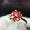 Anillo de Amatista Natural Flor de Ciruelo con Diseño de Flor de Molino de Viento, Colorido y Giratorio, Anillo Ajustable de Granate en Forma de Corazón, Estilo de Lujo Ligero