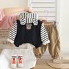 Chaleco para niños versión coreana de traje 2025 primavera y otoño con capucha estilo extranjero conjunto de tres piezas ropa para bebés para niños y niñas