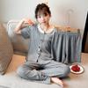Conjunto de 3 piezas de pantalones cortos de manga corta a rayas de verano 2025, pijama modal para niñas con encaje
