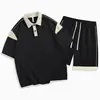 Conjunto de Top Camisa Polo Casual Holgado de Verano Bloques de Color y Pantalones Cortos Camiseta de Manga Corta Uniforme Escolar Deportivo