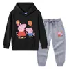 Primavera y Otoño 2023 nueva ropa infantil transfronteriza suéter con capucha para niños pantalones conjunto de dos piezas bebé algodón manga larga