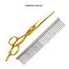 Gutche Conjunto Profissional de Tesouras para Pet Grooming Tesouras Douradas de Ponta Redonda Tesouras Planas Tesouras Dentadas Tesouras de Segurança