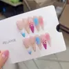 Uñas Portátiles Hechas a Mano Nai Zi B357 Rosa Melocotón Azul Degradado Concha Estrella de Mar Estilo Resort Punto Blanqueador Forma Puntiaguda Uñas Portátiles