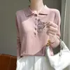 Suéter de Lana Peinada para Mujer Holgado Reductor de Edad Seda de Morera Manga Larga Delgado Cuello Polo Interior Estilo Occidental Camisa Base