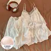 Pijama de Verano Nuevo para Mujer 2026, Tirante Fino Manga Corta, Lazo Lindo, Algodón con Estampado de Nubes Ropa de Casa con Almohadillas en el Pecho