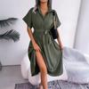Estilo Ins Foto Real Verano Europeo y Americano Casual Suelto Color Puro Encaje Vestido Camisero Falda Larga Amazon Ropa de Mujer Transfronteriza