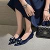 Elegantes Zapatos de Noche Bajos 2025 Nuevos Zapatos Bajos de Punta Retro Franceses para Mujer con Pedrería y Perlas Zapatos Planos para Mujer