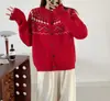 Cardigan Suéter Malha Fair Isle Retrô Peça de Roupa Externa 2026 Outono/Inverno Novo Manga Longa Casual Solto Cardigan Top