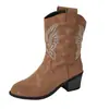 Botas Vaqueras de Media Caña con Tacón Grueso Bordadas Estilo Retro Transfronterizo para Mujer Estilo Callejero Europeo y Americano Versátiles Tallas Grandes Comercio Exterior