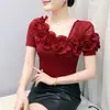 Elegante Top de Encaje con Volantes para Mujer, Nuevo Estilo de Verano, Atrevido Patchwork de Malla, Escote Asimétrico, Camiseta de Manga Corta, Elegante y a la Moda
