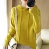 Novo suéter de tricô, blusa verde de manga comprida feminina, moletom cross-border, suéter com capuz feminino, estilo outono, com cordões, fresco e estiloso, para adultos