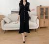 Vestido Jersey Cruzado Estilo Chanel con Cuello en V, Falda de Cola de Pescado Ajustada de Punto de Un Solo Botón, Vestido de Punto que Ceñe la Cintura, Elegante Estilo de Longitud Media