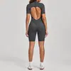 Body deportivo ajustado de manga corta con cremallera para mujer, estilo europeo y americano, para yoga, baile, verano, 0113
