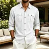 Camisa de trabajo de manga larga para hombre, estilo fino para todas las estaciones, camisa con cuello de solapa de doble bolsillo, prenda exterior suelta, casual, moderna