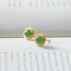 Pendientes de botón redondos de jade Hetian natural de Xiangyang, pendientes chapados en oro de 18 quilates de plata de ley 925, pendientes simples populares