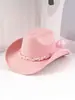 Sombrero de Vaquero de Fieltro Dulce y Picante, Cálido y Protector del Sol, con Lazo de Perlas y Cinta, Sombrero de San Valentín para Mujer, Sombrero Atmosférico
