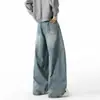 Jeans Americano Retrô Curvo Atacado para Homens e Mulheres, Design Único, Perna Larga, Solto, Estiloso, Jeans de Casal