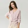 Campbell Hilo~%Seda de Morera%Cachemira Cardigan Tejido Cuello de Mujer Suéter Hueco Chaqueta Ola