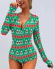 Novo Macacão Feminino de Comércio Exterior Transfronteiriço, Macacão Curto Sexy com Estampa de Natal de Manga Longa, Estilo Curto Justo da Amazon