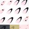 24 Peças de Unhas Postiças Longas Amêndoa Pretas de Alto Padrão para o Dia dos Namorados com Desenho Francês em Forma de Coração, Modelo Popular de Comércio Exterior, Atacado