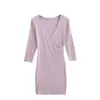 Vestido Sexy Cruzado em V com Cintura Marcada para Mulheres, Estilo Levemente Maduro, Vestido Básico Slim Fit de Verão com Mangas Médias, Vestido Curto Bodycon Estiloso