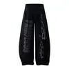 Pantalones de Chándal Retro Americanos de Fábrica con Estampado de Letras de Llama con Cordón, Scimitar, Unisex, Hip-Hop, Street Dance, Pantalones Gruesos de Pierna Ancha