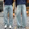 Jeans vintage estilo americano de calle, pantalones con vibra masculina, sencillos y modernos, con un diseño relajado, de pierna ancha, corte recto y largos