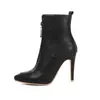 Botas femininas de couro de bico fino e corte baixo para outono e inverno, cor sólida, com zíper, salto alto, salto agulha, tamanho grande, antiderrapante, botas estilo Martin de comércio exterior