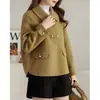 Abrigo de Rebeca de Color Liso de Moda con Solapa y Hebilla Corta para Mujer Otoño Invierno Holgado Talla Grande Elegante Abrigo de Lana Transfronterizo
