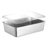 Bacia Retangular de Aço Inoxidável com Tampa, Bacia de Porção, Bacia para Exposição em Balcão, Bacia para Servir em Buffet, Bacia Isolada para Alimentos na Mesa