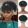 Amazon Peruca Curta Castanha Cacheada para Mulheres Africanas Lenço de Cabeça com Franja Peruca Afro Puff