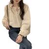 Top Femenino de Diseño de Nicho Retro Francés 2026 con Mangas Abullonadas, Elegante Camisa de Manga Larga con Volantes